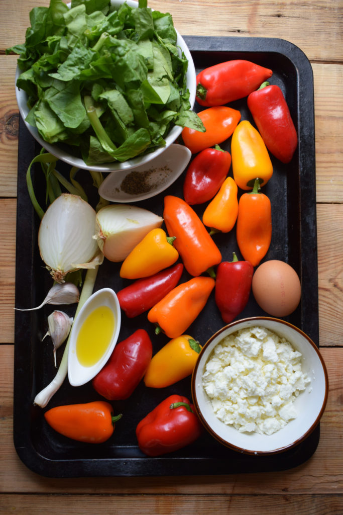 ingredients to make the Feta & Spinach Stuffed Mini Peppers