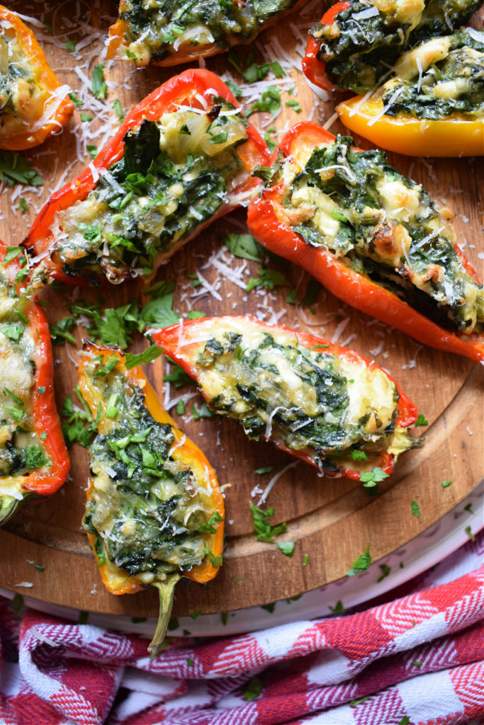 close up of the feta and spinach mini peppers