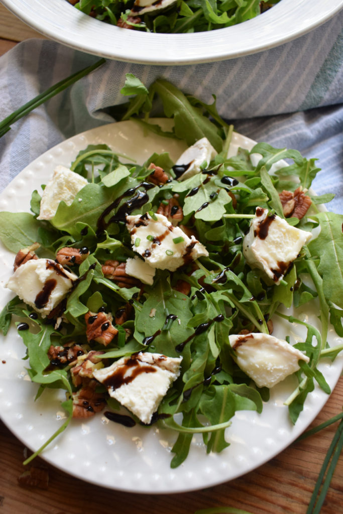 close up of the 5 Minute Goat Cheese & Pecan Salad