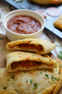 close up of the homemade pepperoni calzones
