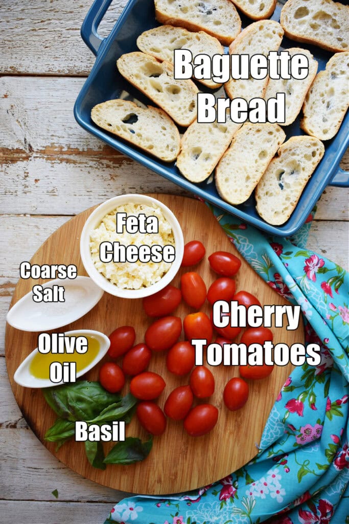 Ingredients to make tomato feta bruschetta.