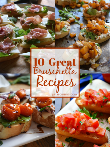 Photo collage of 10 bruschetta recipes.