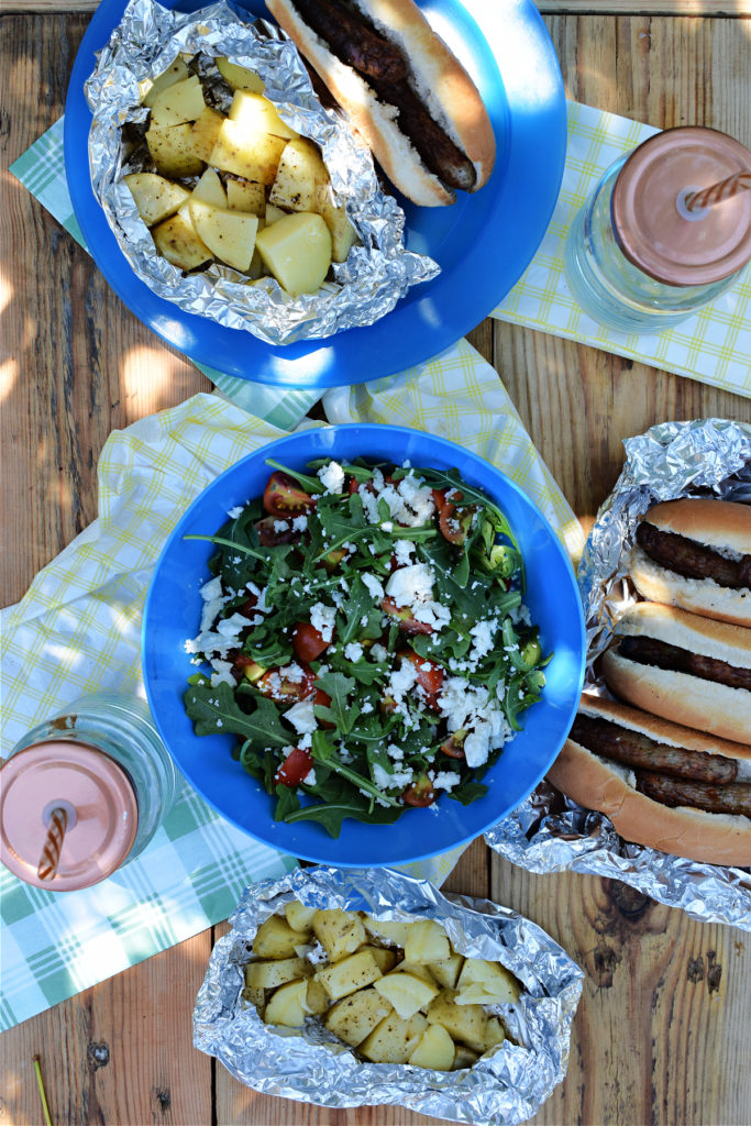 camping food on a wooden table