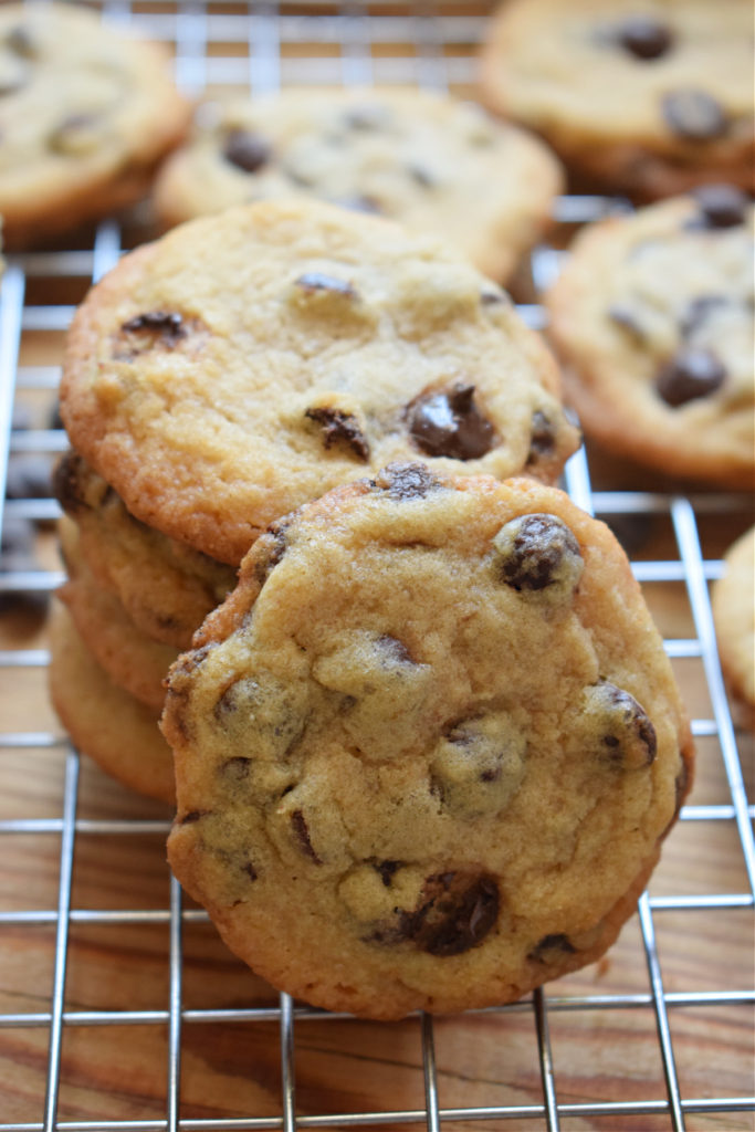 a stack oi chocolate chip cookies