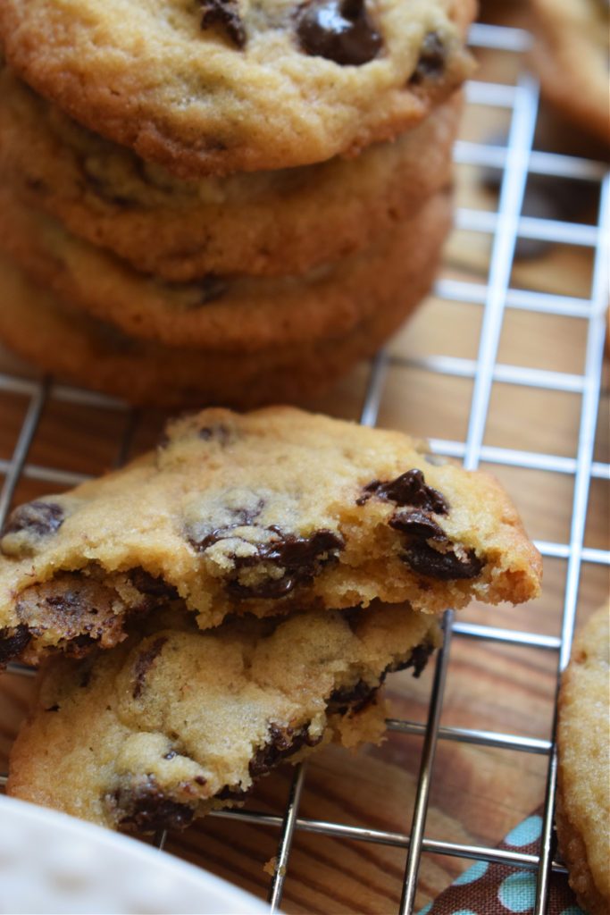 close up of a chocolate chip cookie