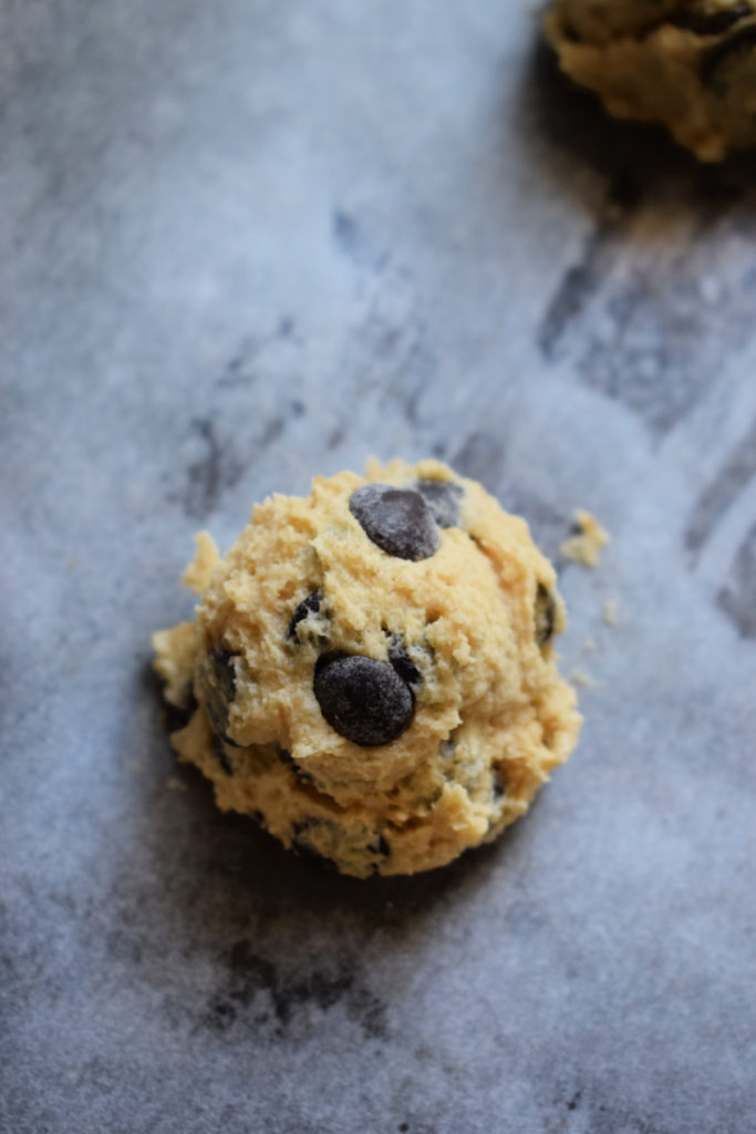 a chocolate chip cookie raady to bake