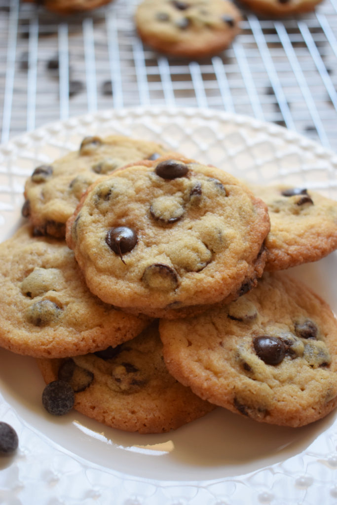 chocolate chip cookies on a white plate