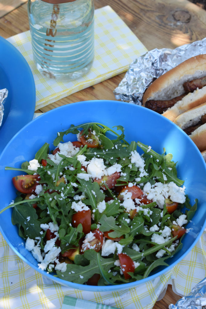 Feta and Tomato Salad in a blue bowl