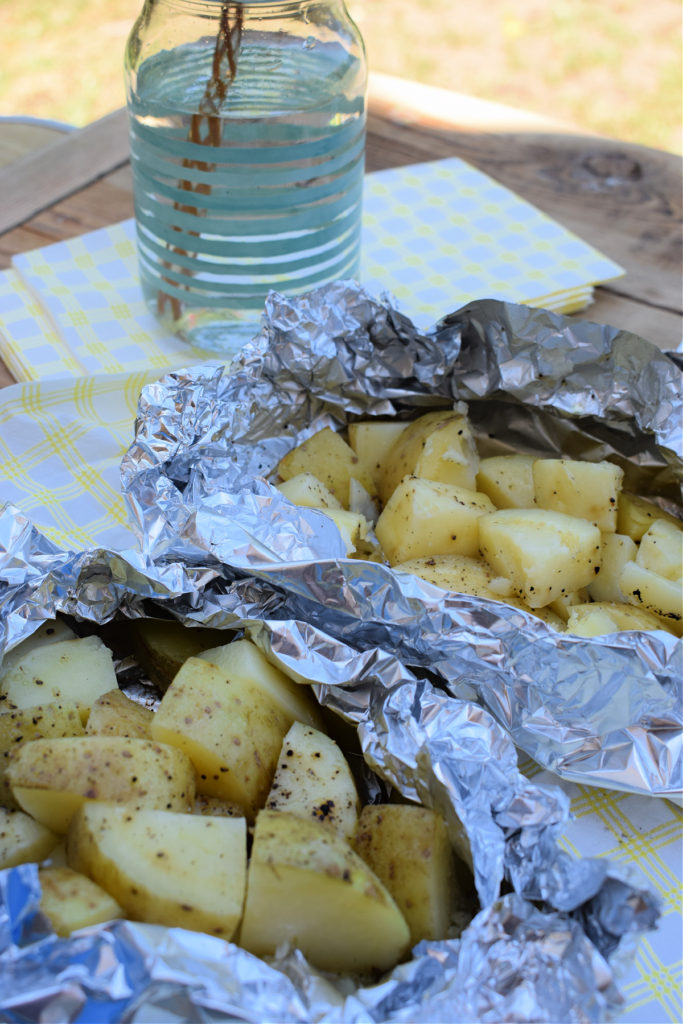 foil packet potatoes on a table