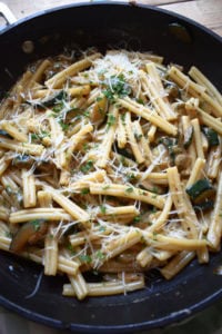 close up of the Gruyere Cheese and Zucchini Pasta Dish