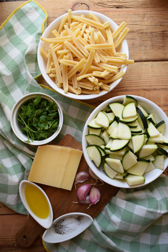 Ingredients to make the Gruyere Cheese and Zucchini Pasta Dish