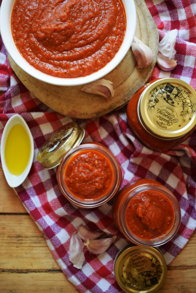 over head view of marinara sauce