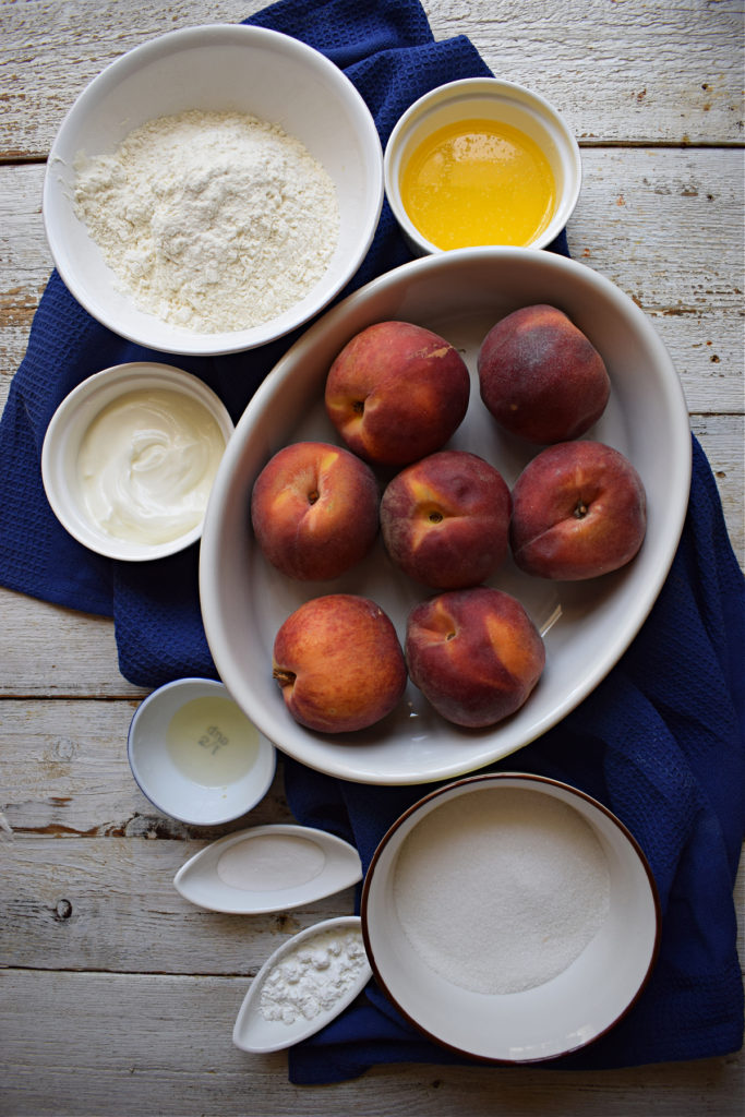 ingredients to make the peach cobbler