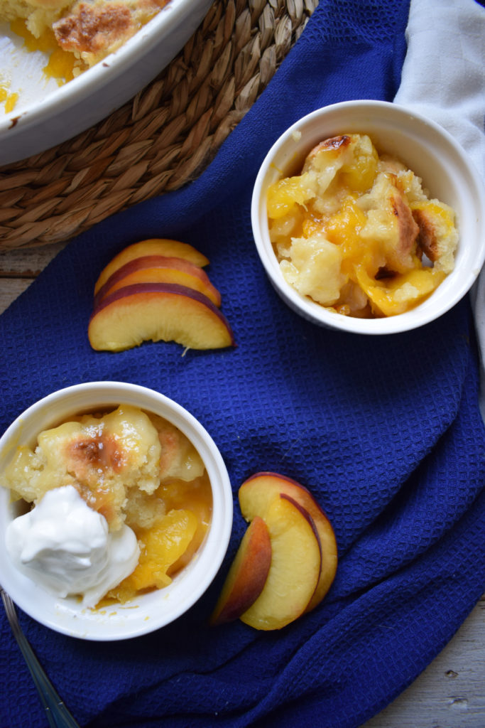 two individual servings of peach cobbler