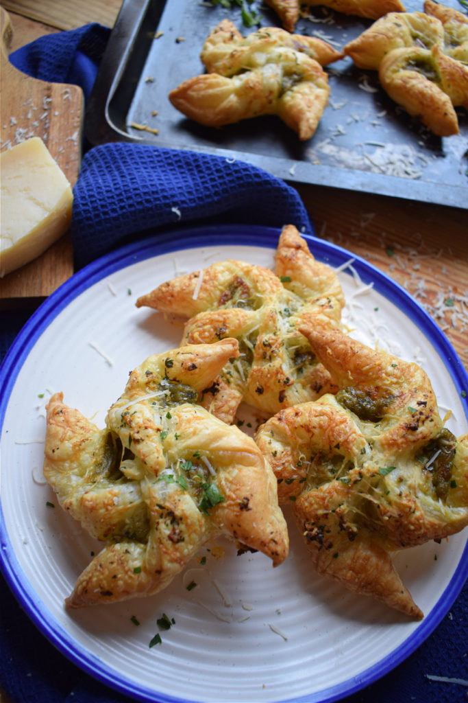 Pesto Puff Pastry Pinwheels on a plate