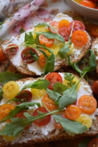 close up of the ricotta and tomato toast recipe