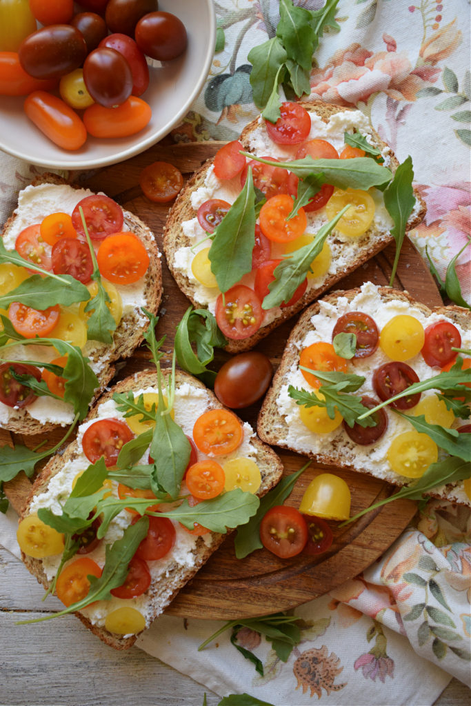 over head view of the ricotta and tomato toast recipe