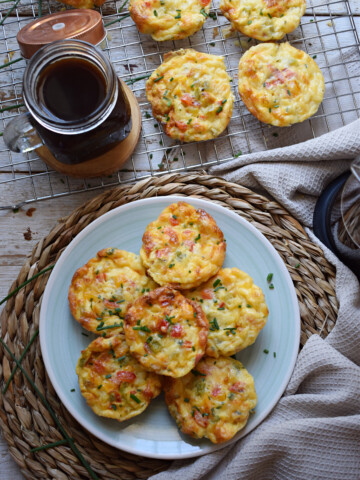 over head view of the bell pepper and egg breakfast muffins