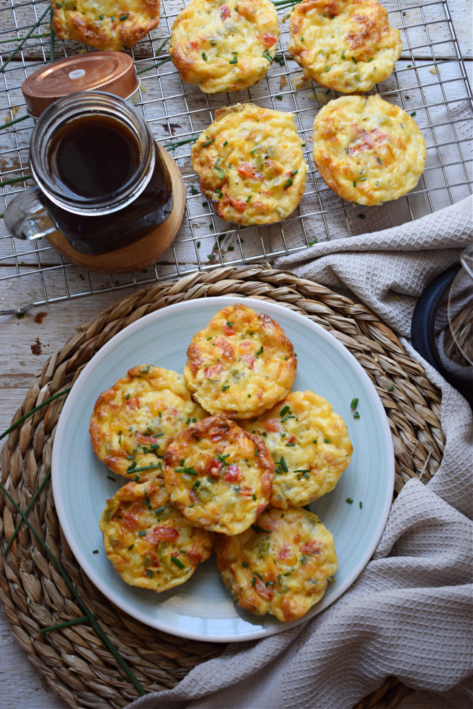 over head view of the bell pepper and egg breakfast muffins