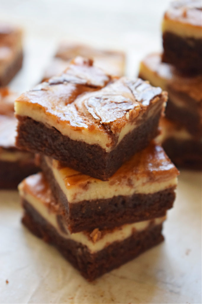 A stack of cream cheese brownies