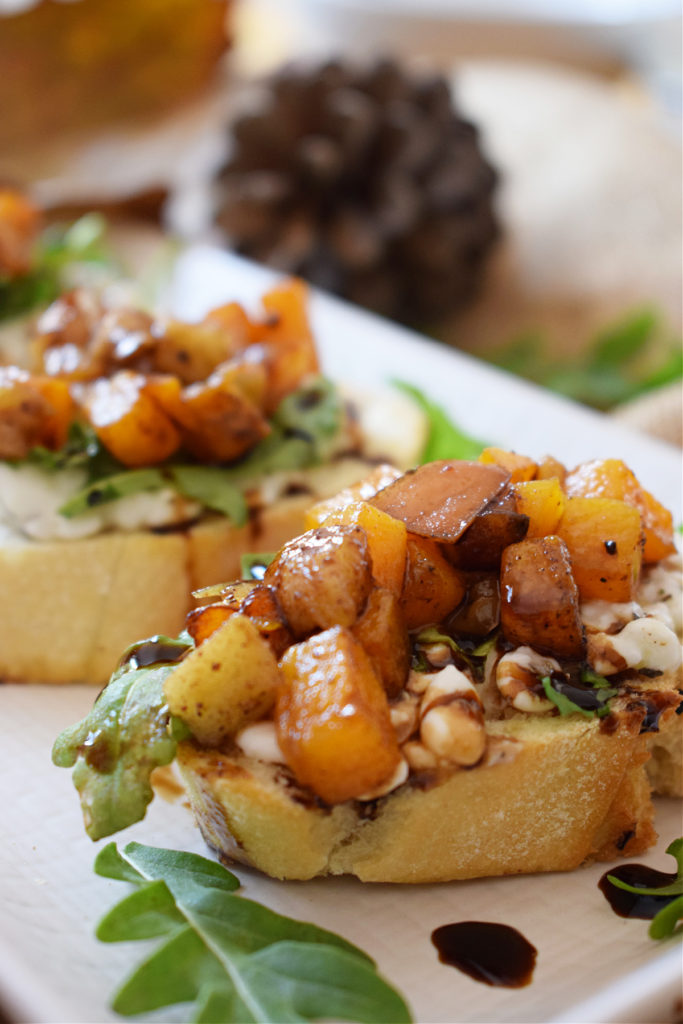 close up of the Roasted Butternut Squash & Apple Bruschetta