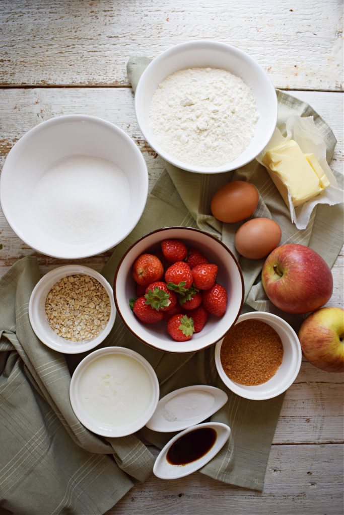 Ingredients to make the Strawberry & Apple Muffins