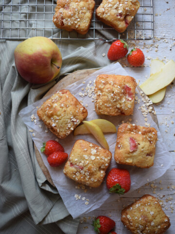 over head view of the strawberry & apple muffins