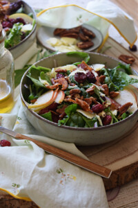 close up of the pear and pecan salad recipe