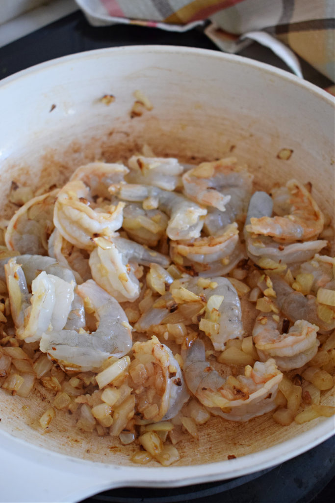sauteening shirmp to the dish to cook the easy teriyaki shrimp and rice dish