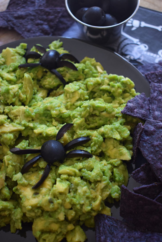close up of the halloween guacamole