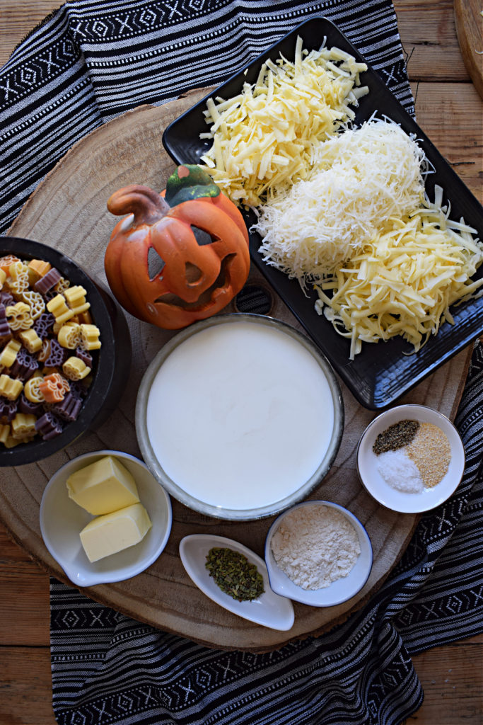 ingredients to make the halloween macaroni and cheese