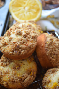 close up of the orange pecan stursel muffins