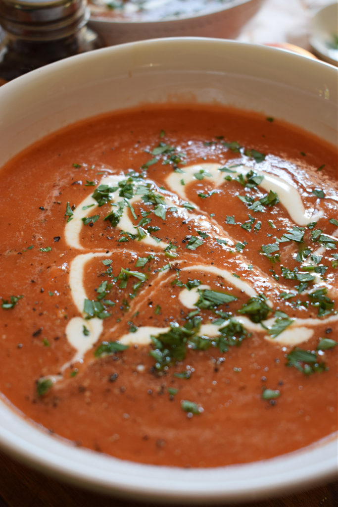 close up of the creamy tomato soup recipe