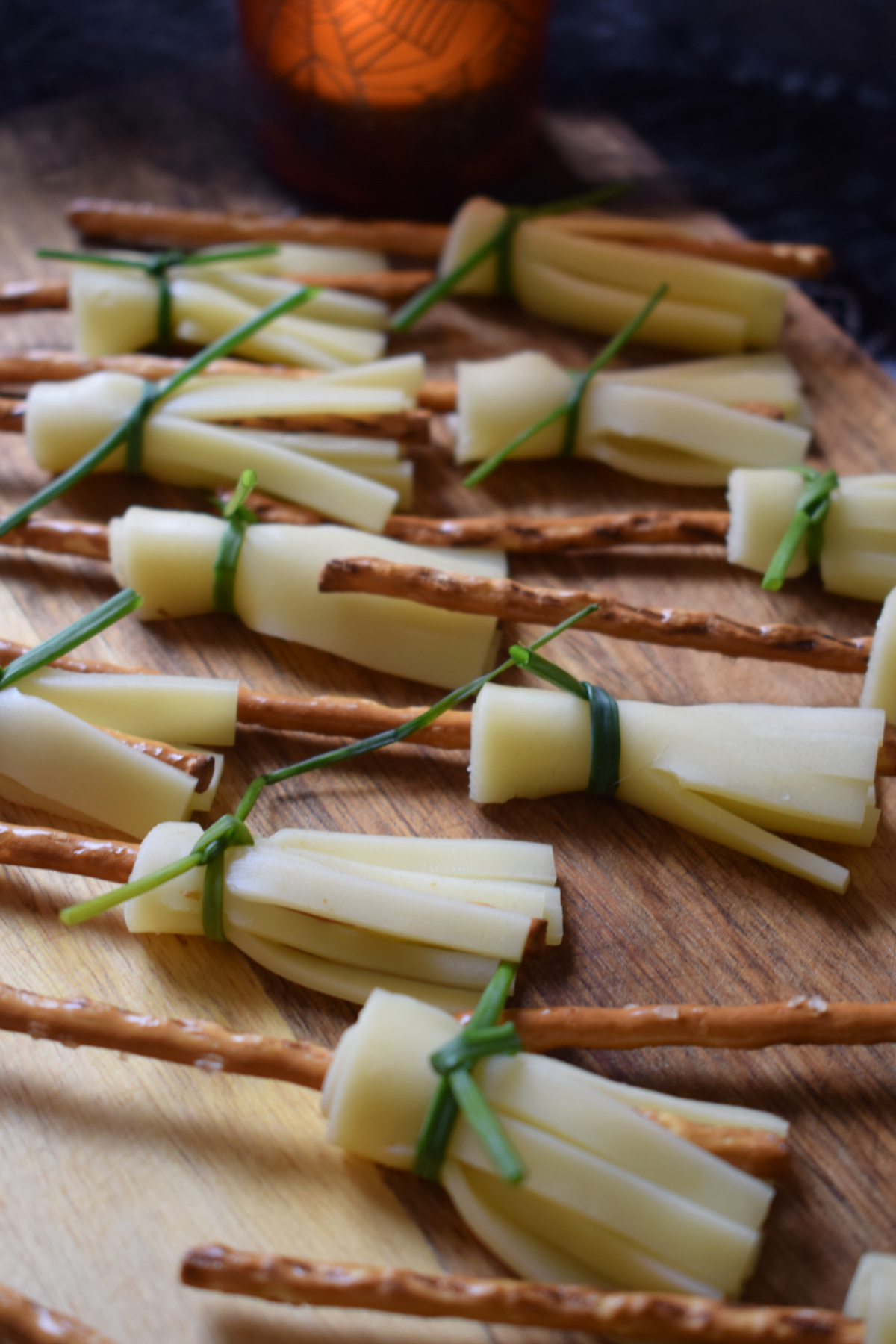 halloween snacks on a cutting board