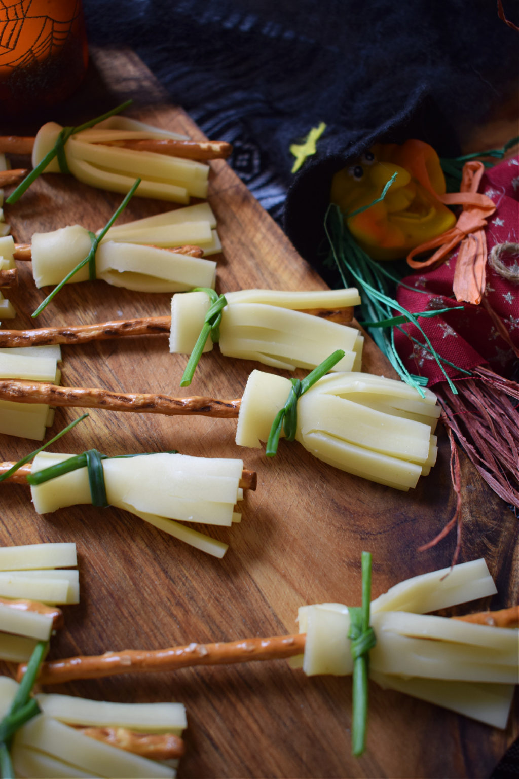 Witches Broomstick Pretzel and Cheese Snacks - Julia's Cuisine