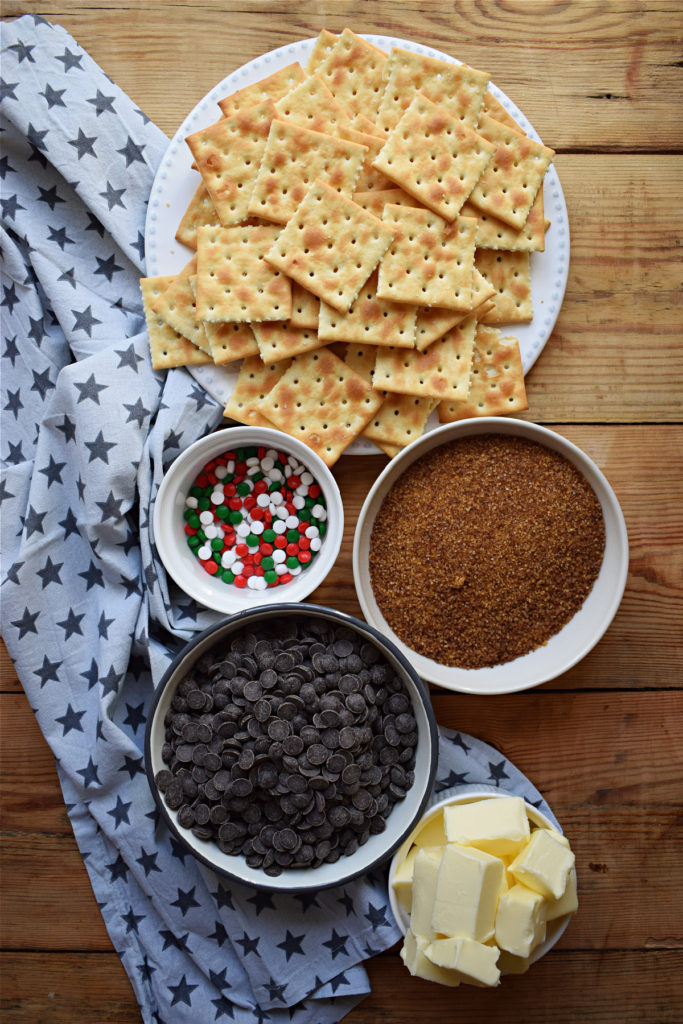 ingredients to make the christmas crack - saltine toffee candy