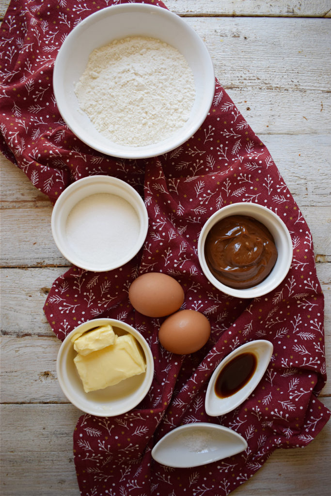 Ingredients for the dulce de leche thumbprint cookies