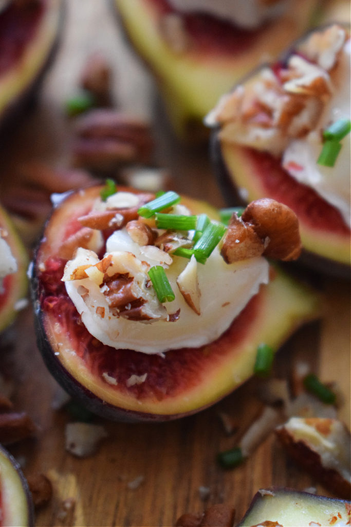 close up of the figs with goat cheese and pecans