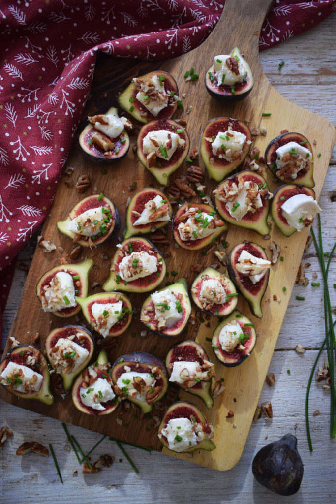 figs and goat cheese appetizer on a serving platter