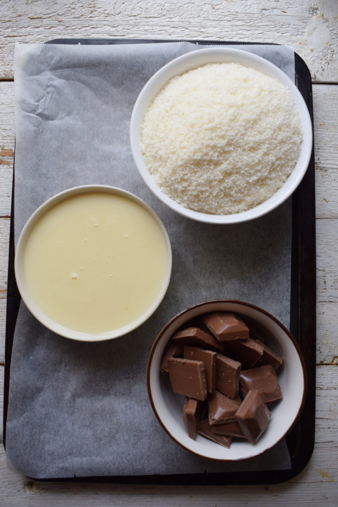 Ingredients to make the no bake chocolate coconut bars