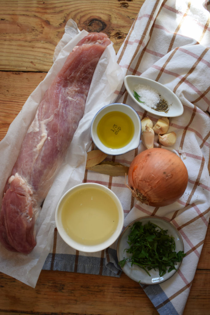 ingredients to make the simmered pork tenderloin pot roast