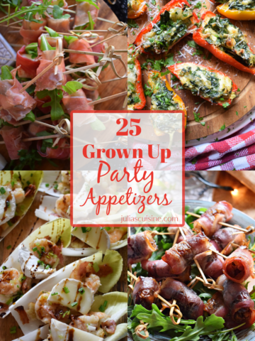 Photo collage of grown up party appetizers.