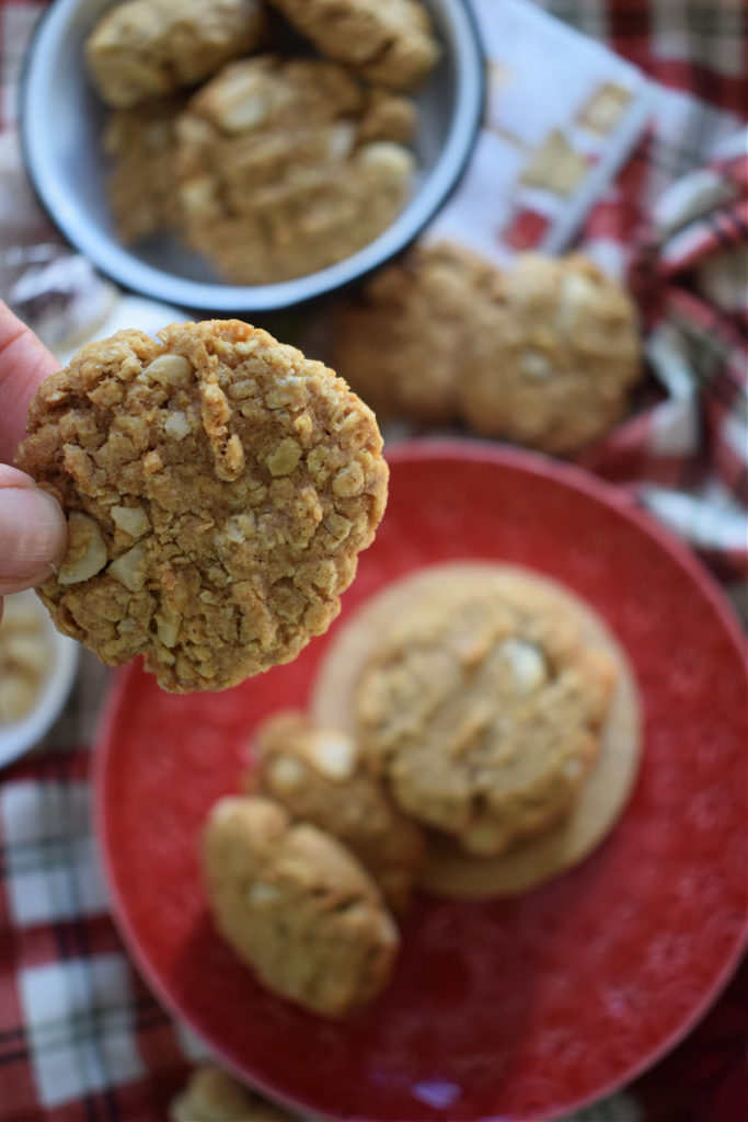 close up of the macadamia nut cookies