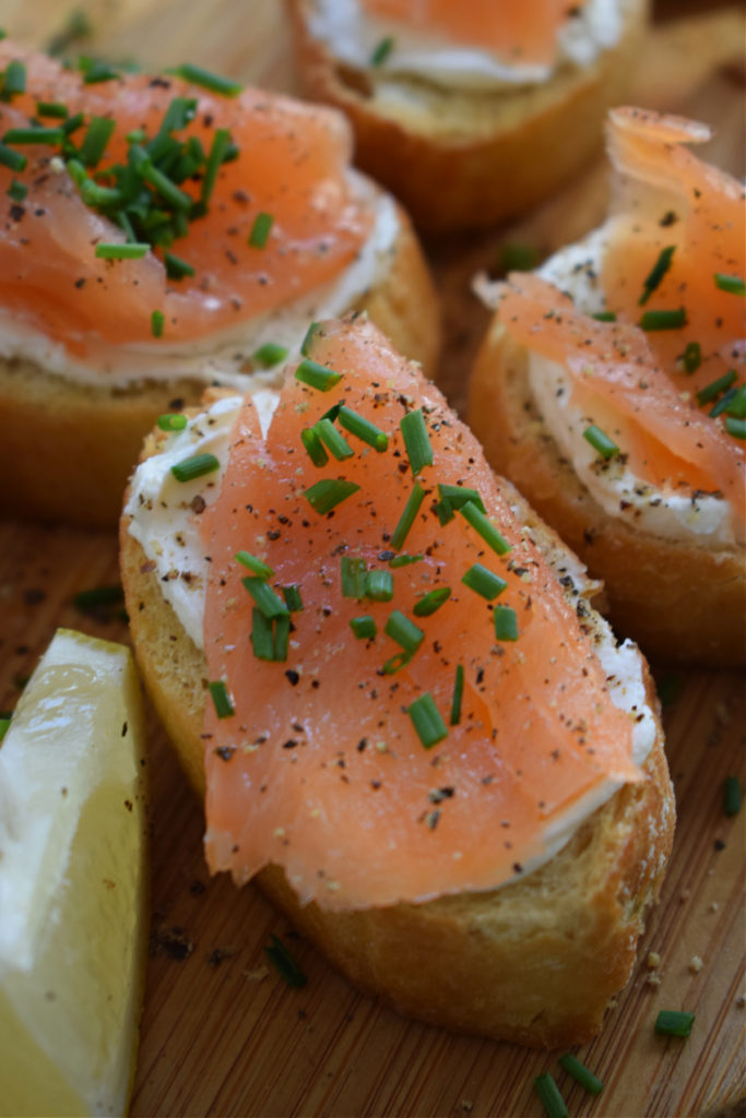 Close up of the smoked salmon and cream cheese canapes