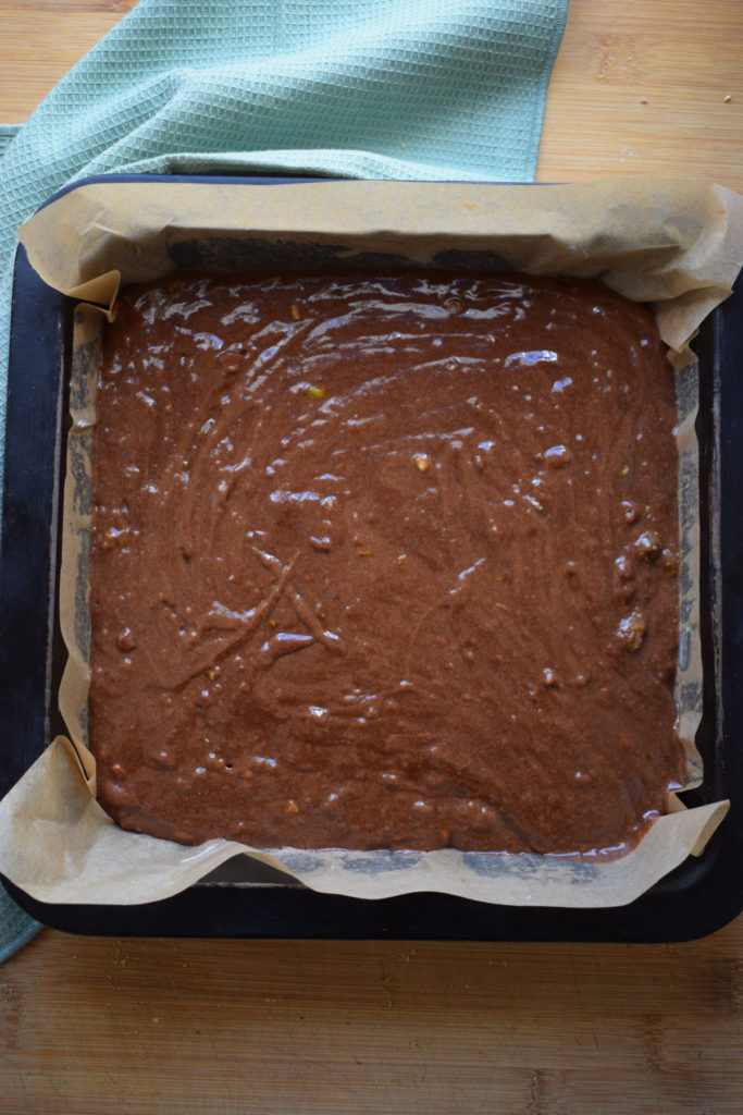 brownie batter poured into a pan