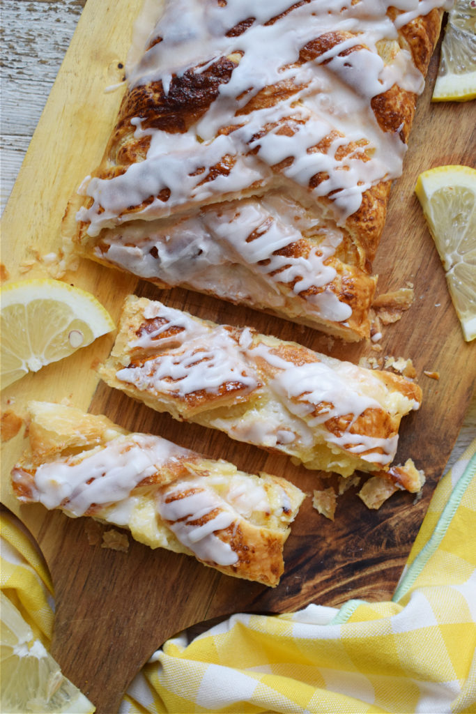 lemon cream cheese danish on a serving board