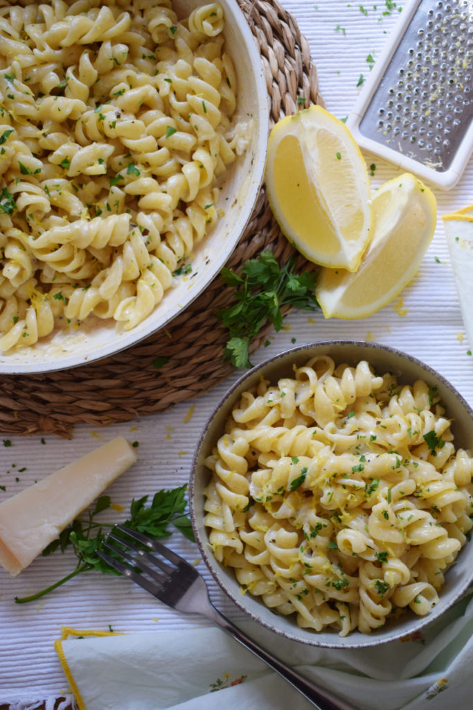 table setting of the lemon pasta