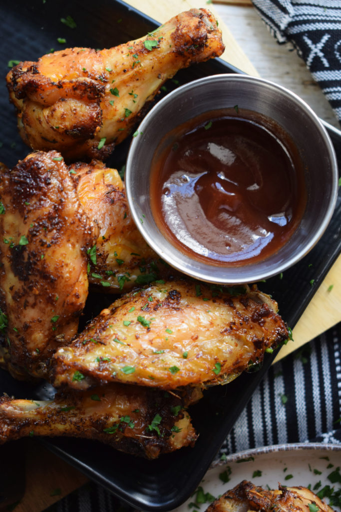 dry rubbed wings with a barbecue sauce