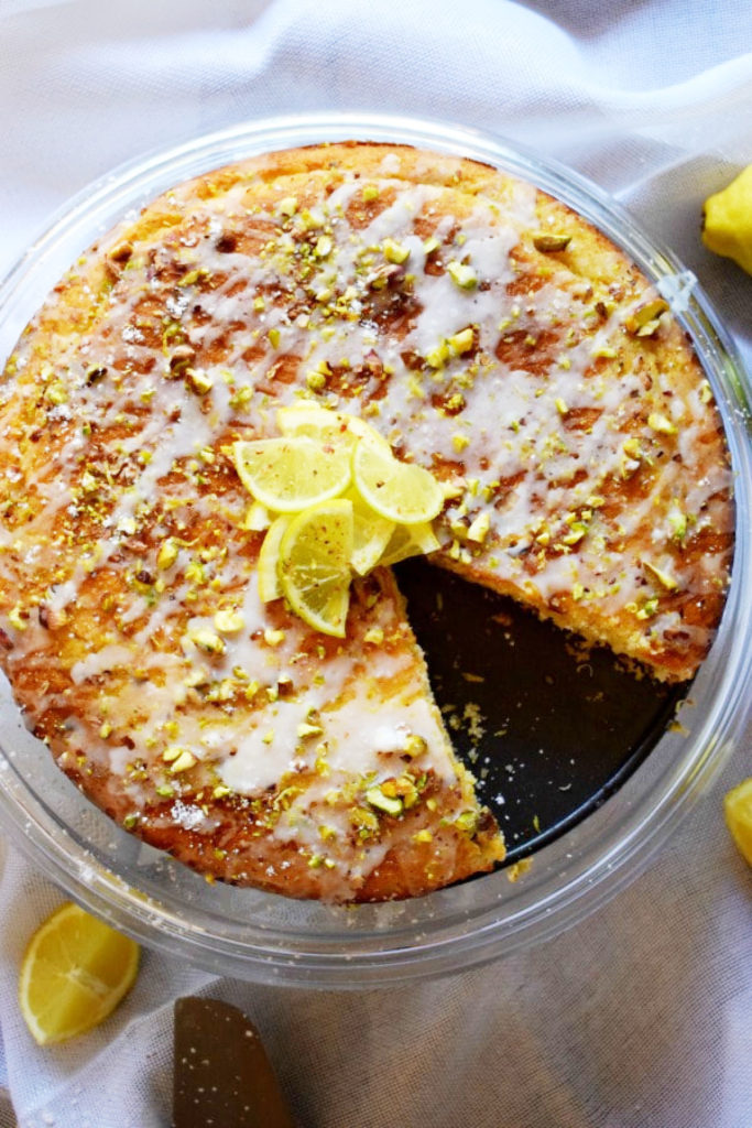 view of the lemon cake with pistachios