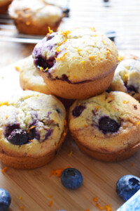 A stack of blueberry muffins.